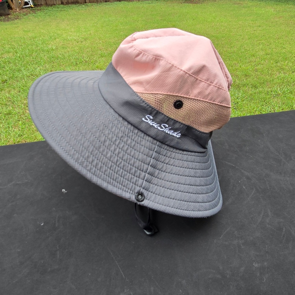 Sun Shade Wide Brim Bucket Hat Pink Grey Mesh Vented Fishing Hiking Boonie Hat
